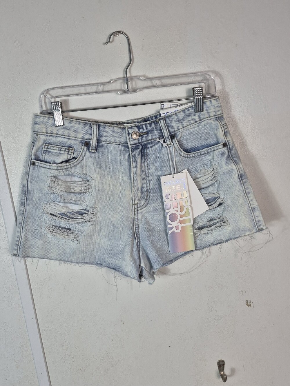 Project Rebel Festival Short Denim Light Blue Distressed 7 NWT